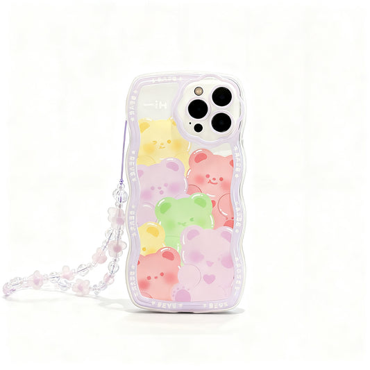 Purple Floral Clear Phone Case with Lanyard for iPhone