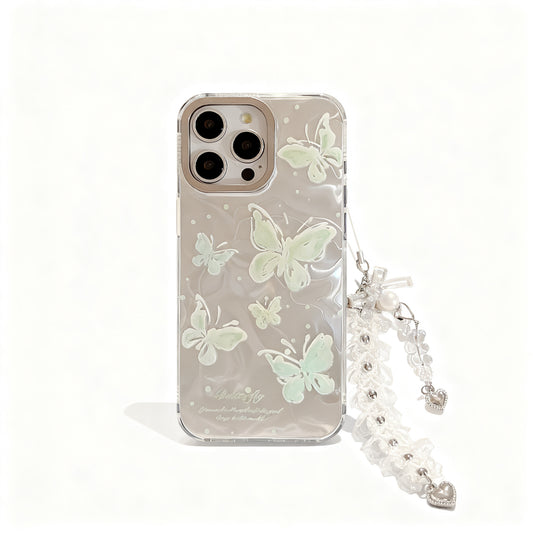 Mint Green Wave Butterfly Soft Phone Case for iPhone