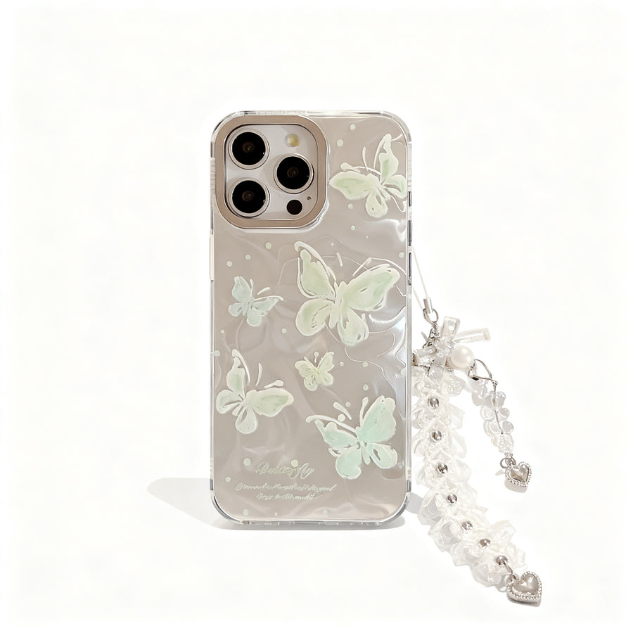Mint Green Wave Butterfly Soft Phone Case for iPhone