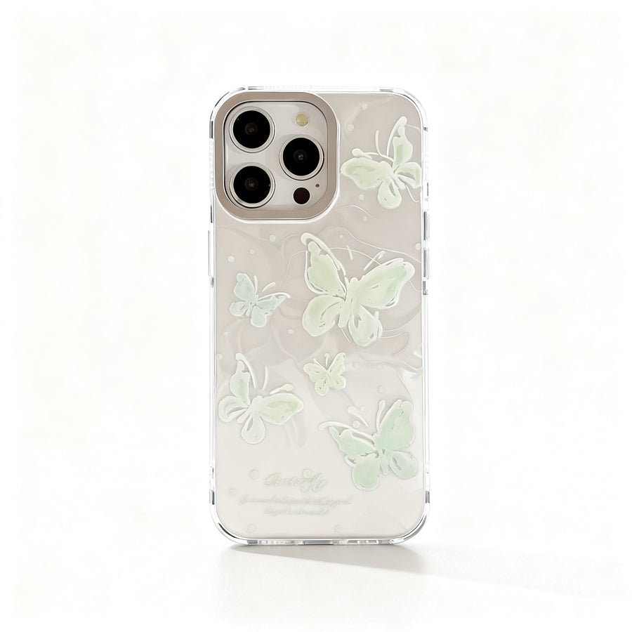 Mint Green Wave Butterfly Soft Phone Case for iPhone