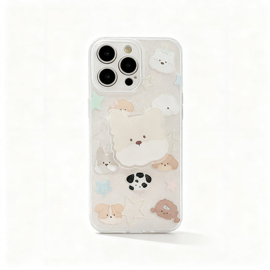 Cute Pink Dog Glitter Soft Phone Case for iPhone