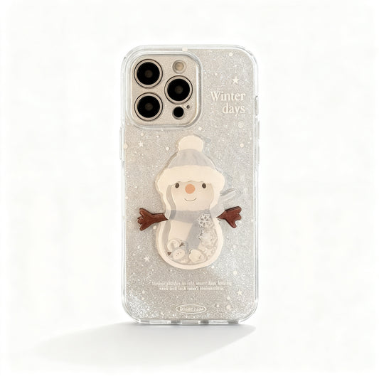 Cute Snowman Glitter Dual-Layer Phone Case for iPhone