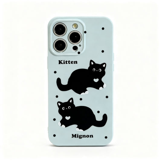 Blue Polka Dot Cat Soft Phone Case for iPhone