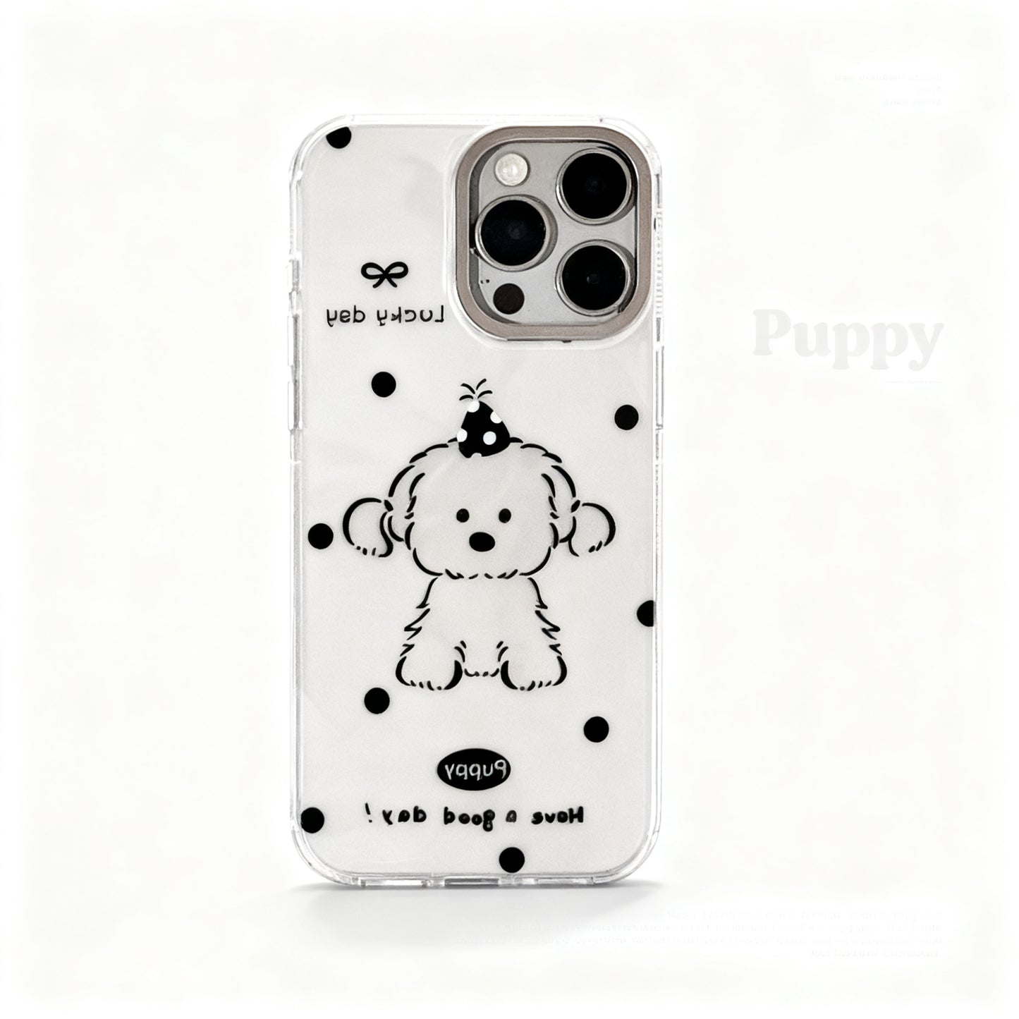 Silver Metallic Dog Pattern Phone Case for iPhone