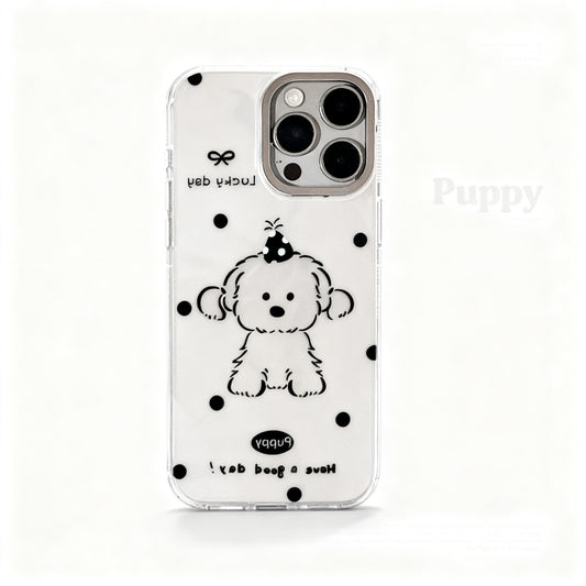 Silver Metallic Dog Pattern Phone Case for iPhone