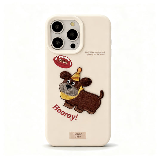Cute Vintage Dog Embroidered Shockproof Phone Case for iPhone