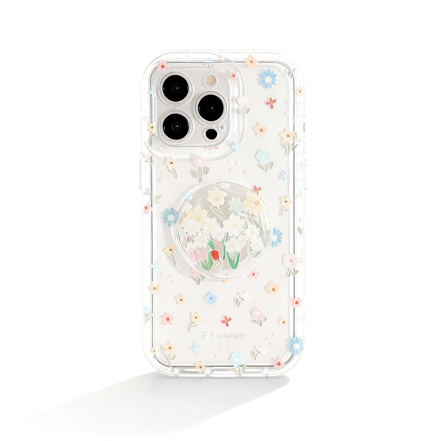 Clear Floral Soft Phone Case with Stand for iPhone
