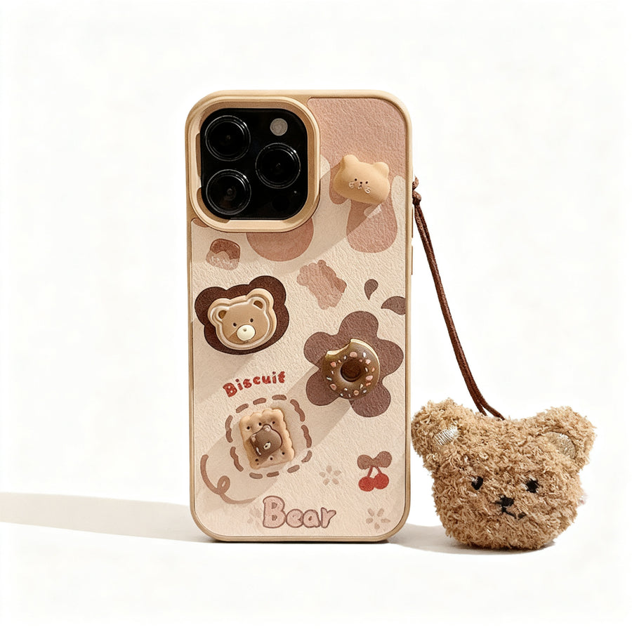 Cute Cookie Bear Soft Phone Case with Lanyard for iPhone