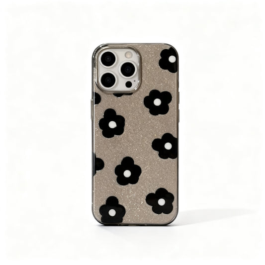 Black Floral Glitter Soft Phone Case for iPhone