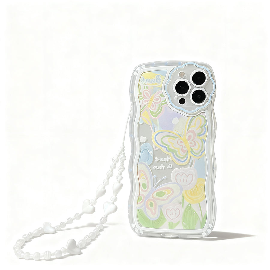 Blue Wave Design Phone Case with Lanyard for iPhone