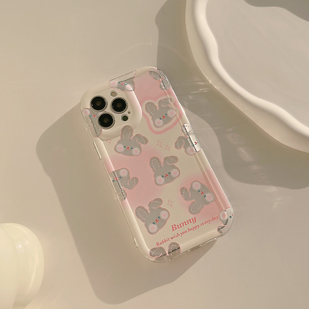Pink Rabbit Transparent Phone Case with Glitter for iPhone
