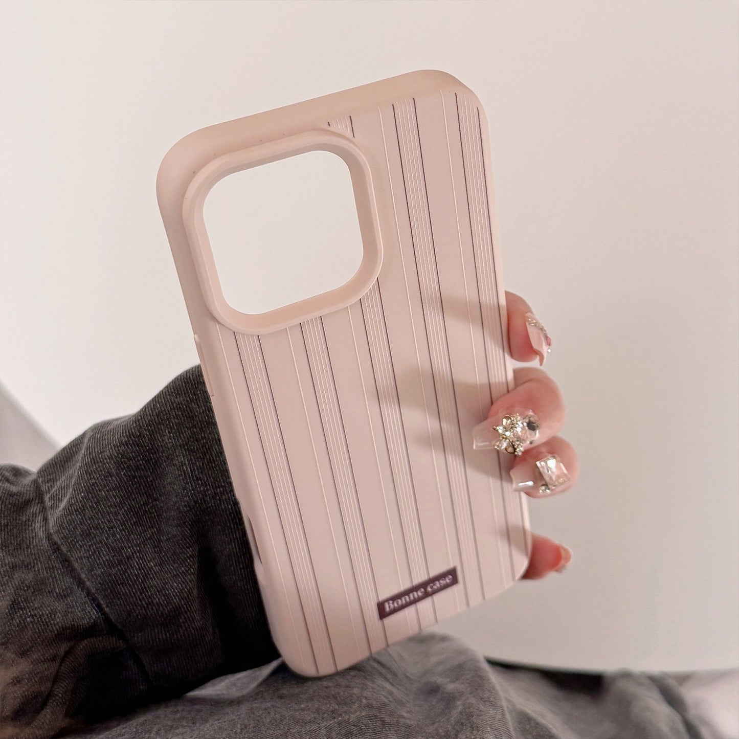 Pink Striped Soft Stand Phone Case for iPhone
